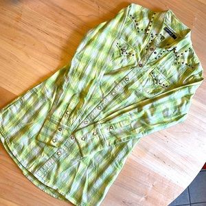 Cruel Girl tunic length western snap shirt.